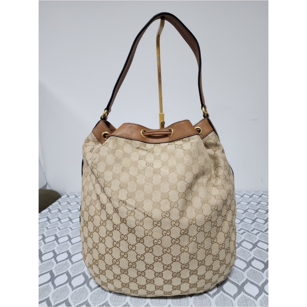Gucci GG Canvas Web Rania Bucket Bag Brown/Beige - Picture 3 of 15